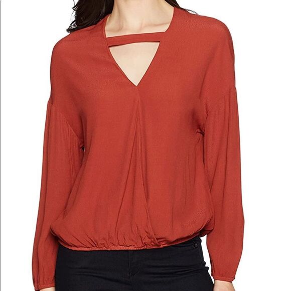 Monrow burnt orange‎ long sleeve blouse size large - Picture 1 of 8